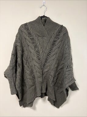All Saints Gray Cable Knit Poncho